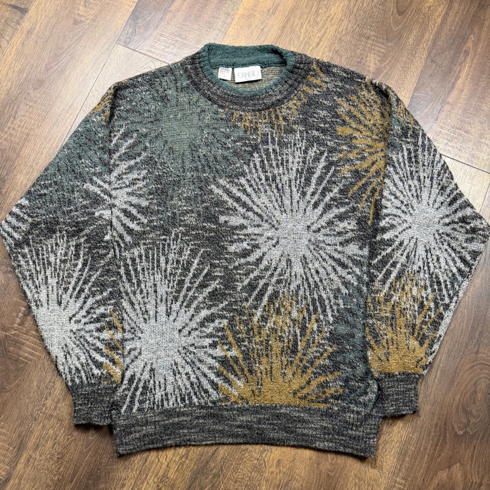 Vintage 80s 90s Cambio Italia Abstract Starburst Wool Blend Sweater L Italy